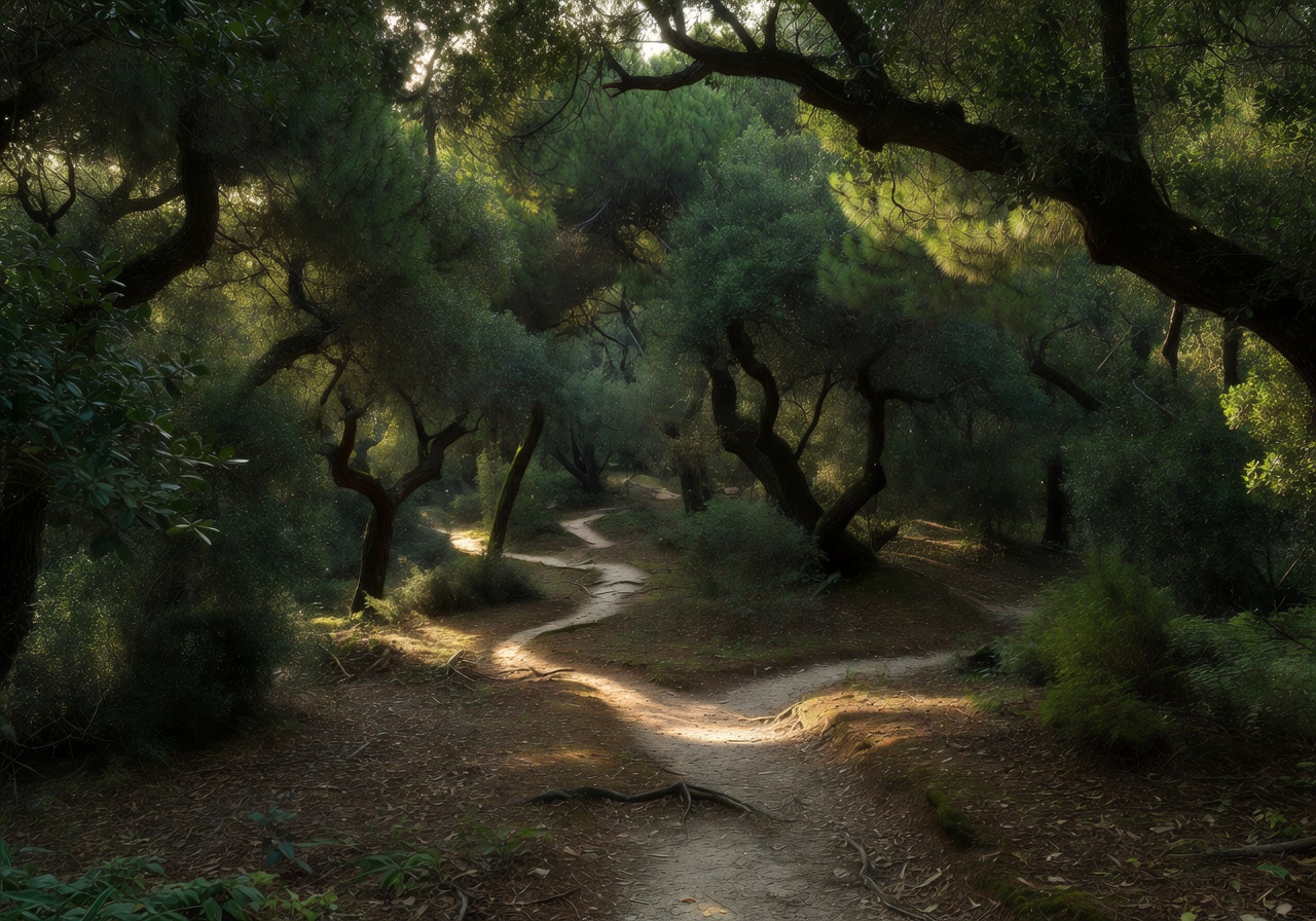 Buskett Gardens woodland area with dense trees and shaded paths in Rabat Malta