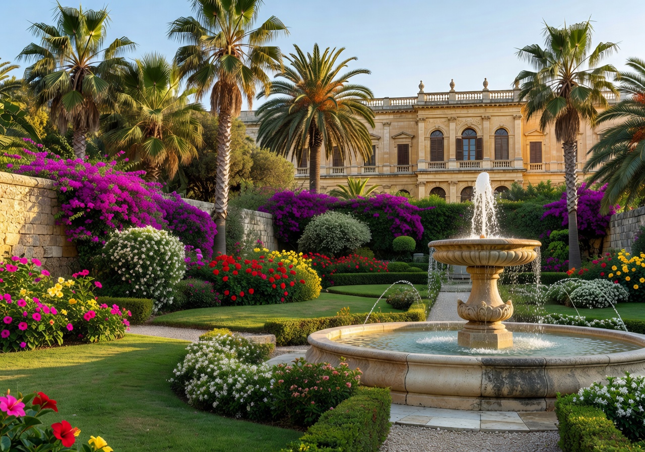 San Anton Gardens with lush botanical displays and fountains near the Presidential Palace in Attard