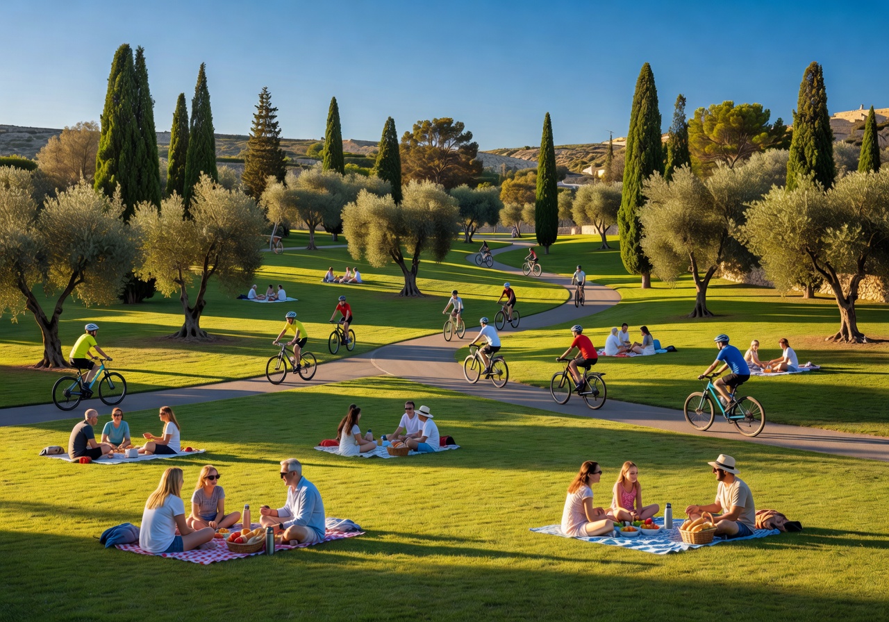 Ta' Qali National Park wide green spaces perfect for cycling and family picnics in central Malta